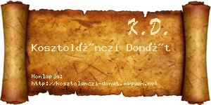 Kosztolánczi Donát névjegykártya